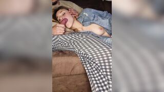Unexpected Oral Creampie: Stepdaughter's Surprise as Stepdad Floods Her Mouth with Cum